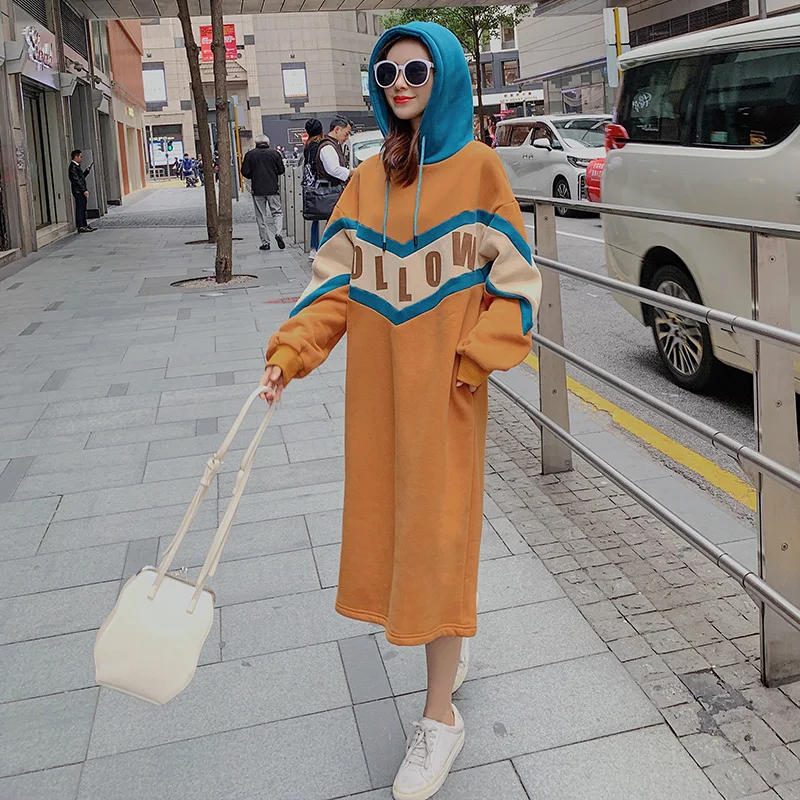 

2019 Fashion Korean Version Loose Guard Skirt Dress Dress with Long Pullover Over Knee Girl Skirt Hoodie
