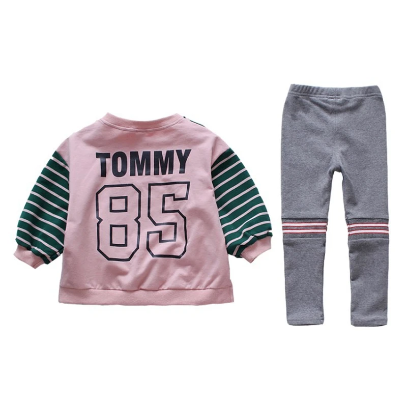 

Fashion Kids Girls Clothes Set Spring Autumn Toddler Outfits Loose Striped Long Sleeve Hoodies Letter Leggings Children Clothing