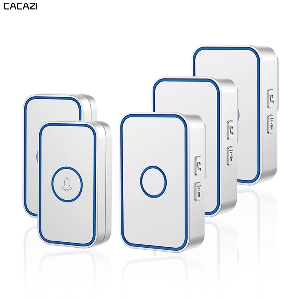 

CACAZI Smart Wireless Doorbell 60 Chimes 5 Volume 0-110Db Waterproof Home Door Ring Bell US EU UK Plug 1 2 Button 1 2 Receiver