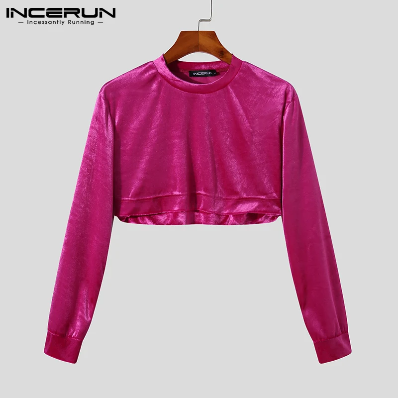 

INCERUN Tops 2021 Men Homewear Camiseta Half-cut Round Neck Comeforable Long-sleeved Tees Male Pullover Bottoming T-shirts S-5XL