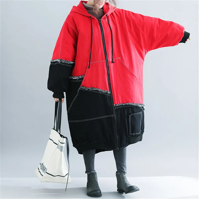 black red Новинка, зимние куртки, корейский стиль, большие размеры, парки, верхняя одежда, женское джинсовое пальто женское пальто XA106 - Цвет: black red