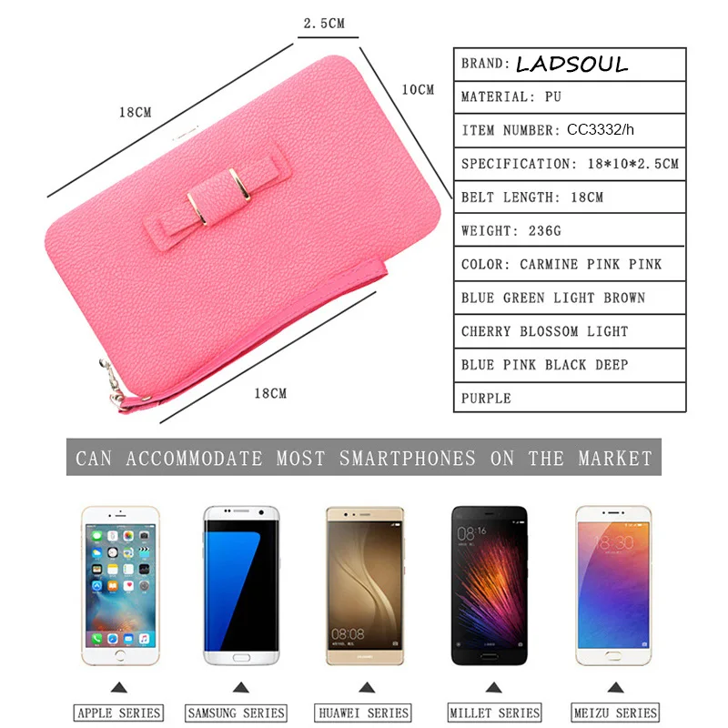 Женский кошелек LADSOUL для монет сумка телефона с бантом Многофункциональный