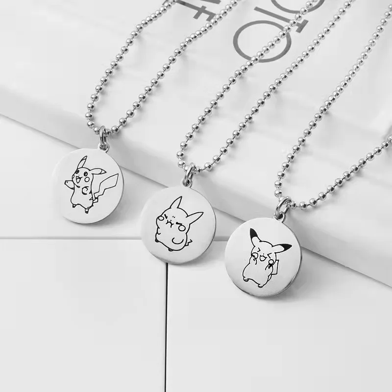 

Pokemon Necklace Pikachu Anime Necklace Men's Personality Stainless Steel Pendant Hip Hop Trendy Pendant Jewelry Christmas Gifts