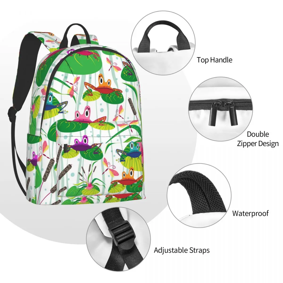 Funny Cartoon Frogs Sitting On Leaves 2021 Backpack Unisex Bag Fashion Travel School Shoulder | Багаж и сумки