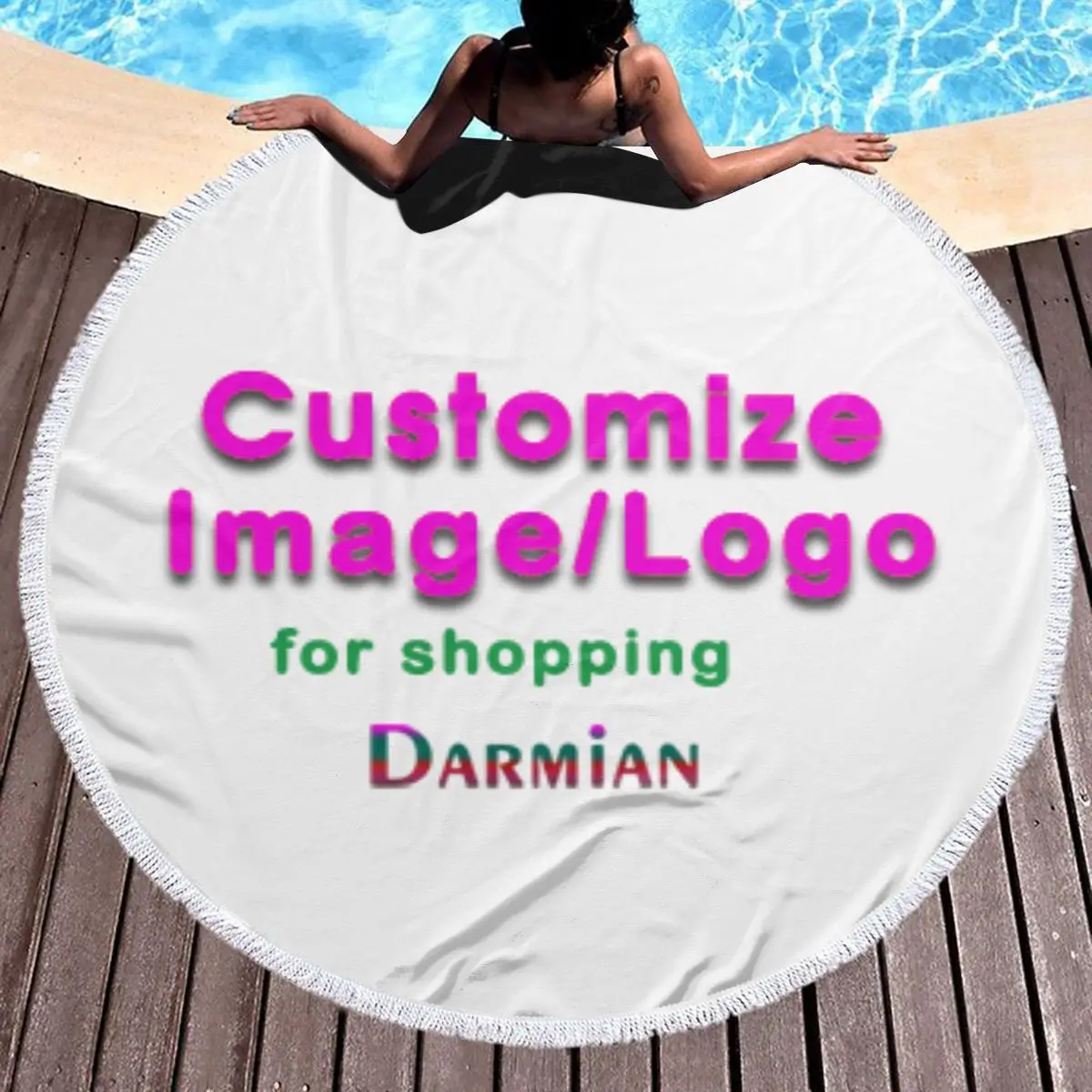 Летнее женское круглое пляжное банное полотенце быстросохнущее из микрофибры с