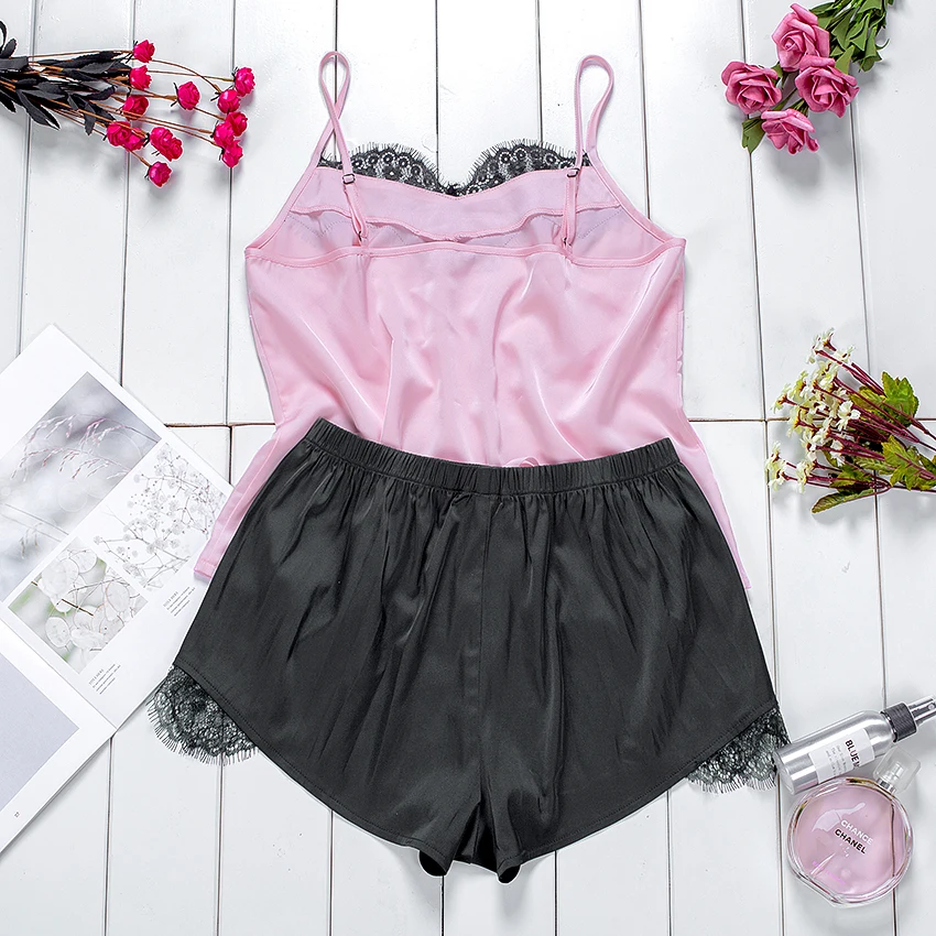 Suphis цветочный кружевной розовый топ на бретельках пижама женский черный