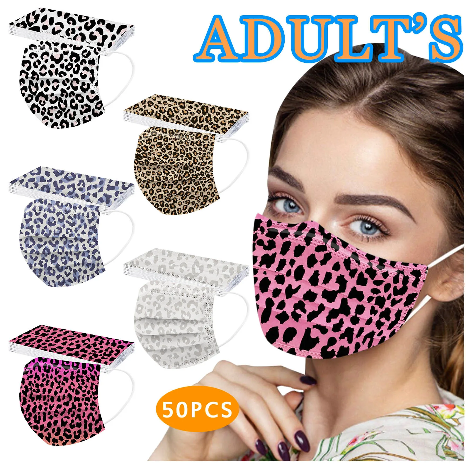

50pcs Disposable Face Mask For Adult 3-layer Protective Face Mask Cartoon Leopard Print Masque Mascarilla Mondkapjes Cosplay