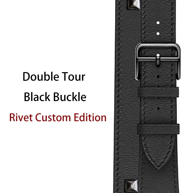 Double-Black-Rivet 40 мм 44 мм черный ремешок для Apple Watch Series 5 ремешок для часов из натуральной кожи браслет один двойной тур полосы для iWatch серии 3 2 - Цвет ремешка: Double-Black-Rivet