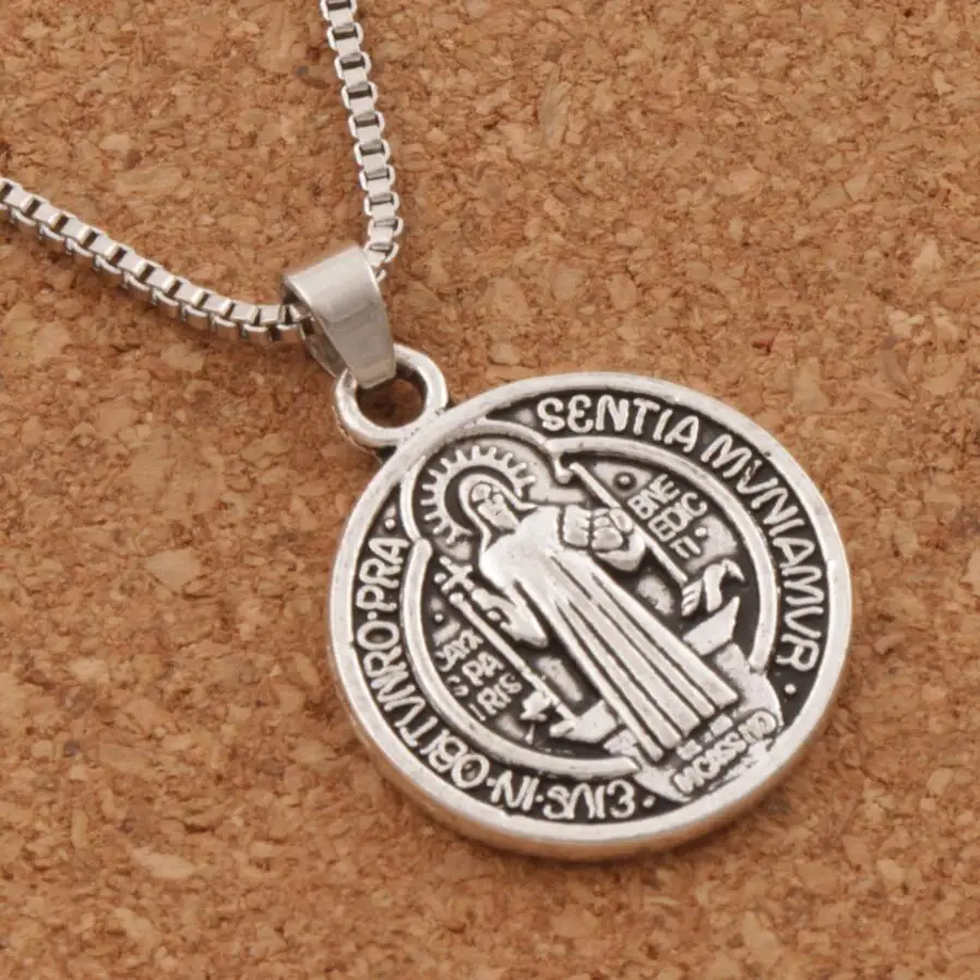 

Saint St Benedict Nursia Patron Medal Cross Religious Pendant Necklaces 25x21mm 20PCS zinc alloy 24 inches Chains N1648