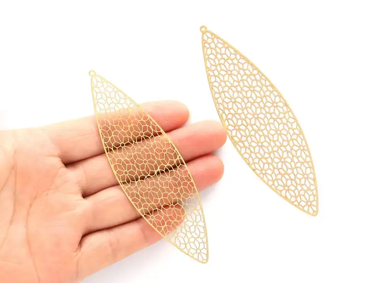 

Raw Brass Leaf Shaped Earring Charms - Teardrop Earring Charms - Earring Findings - 6Pcs/Lot - 100x30.4x0.3mm - JJA4007