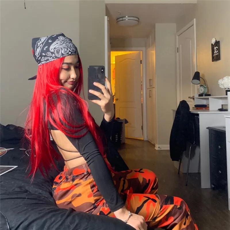 Женские камуфляжные брюки Modis готические в стиле хип хоп с высокой талией