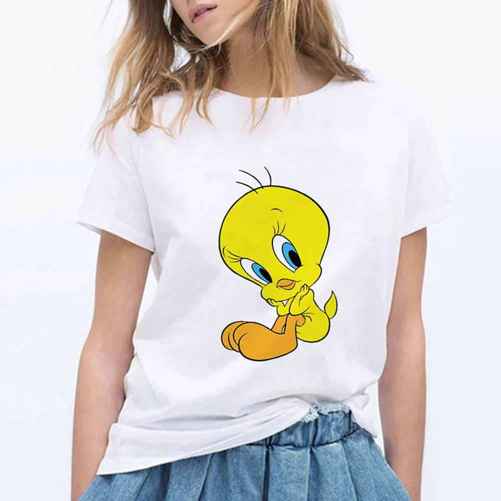 19bk885 Looney tung птичка Твити женские футболки забавный Vogue Harajuku уличная одежда большого размера Футболка женская одежда - Цвет: 19bk885