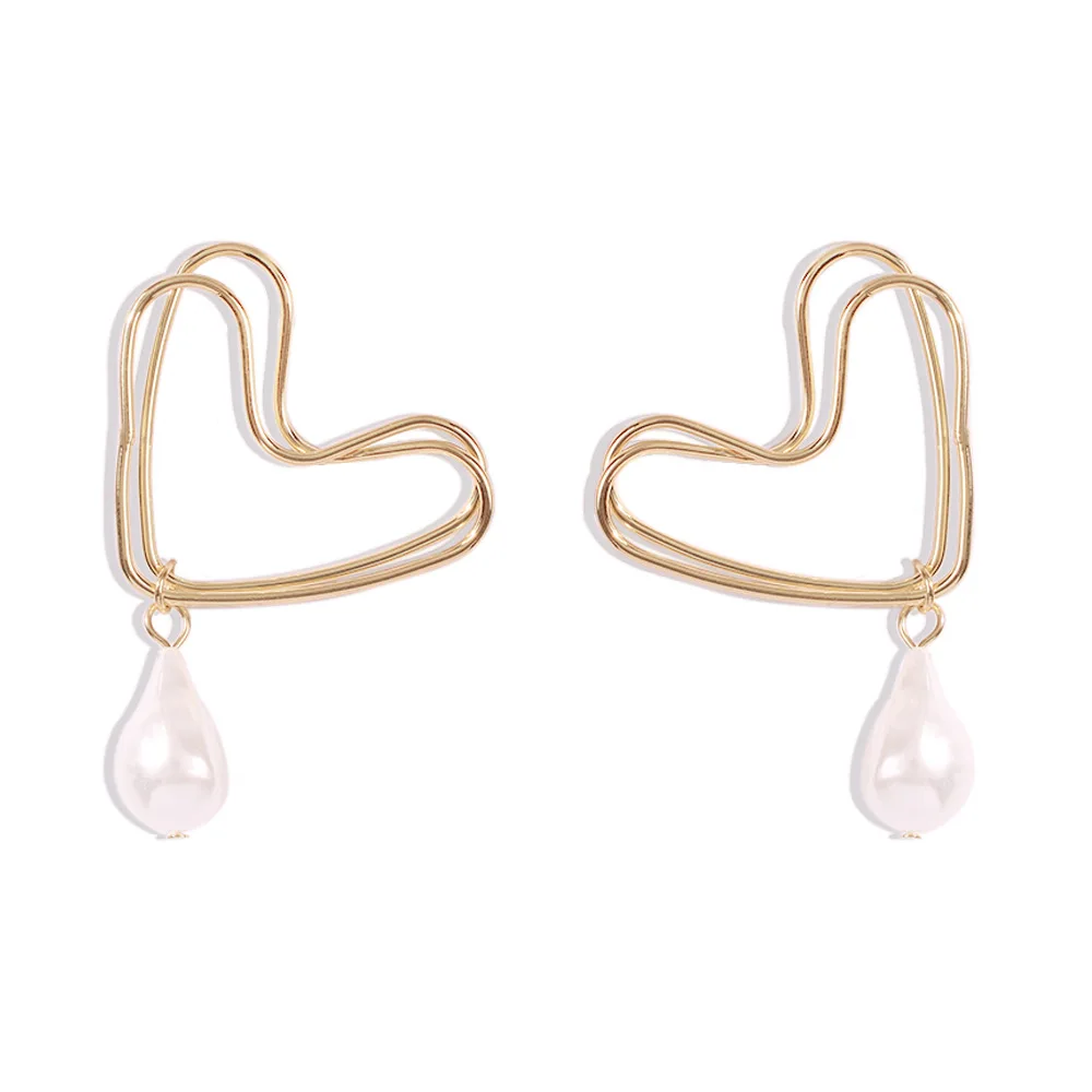 

European and American personality cool style simple geometry Love Earrings cross border creative pearl pendant earrings earrings