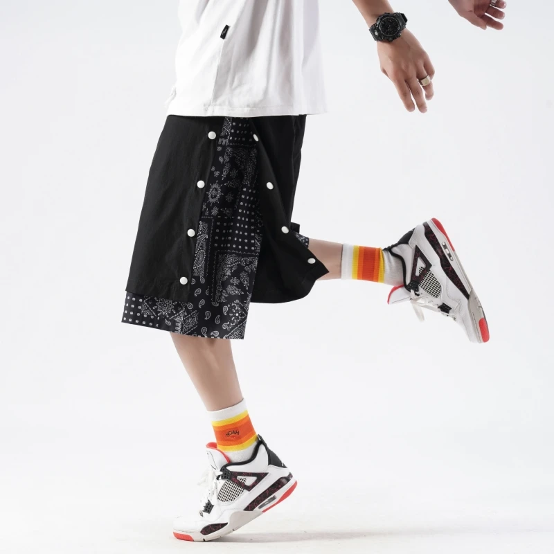 

Men's casual shorts trendy in summer loose cashew flower pants sports running breasted pants