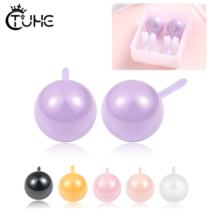 Керамические серьги-гвоздики в виде шариков простые Стильные розовые фиолетовые