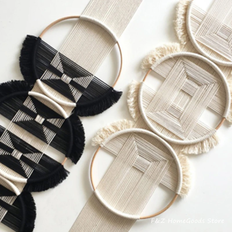 creative wooden round cotton wall decoration macrame wall hanging tapestry hand woven simple mandala style for room house decor free global shipping