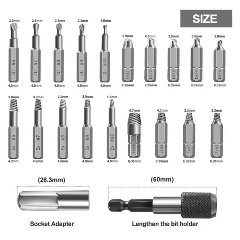

22Pcs Set Extractor Screwdriver Remover Purpose Tools Disassemble Screws Bolt Stud Slip Teeth Damaged Demolish Stripped