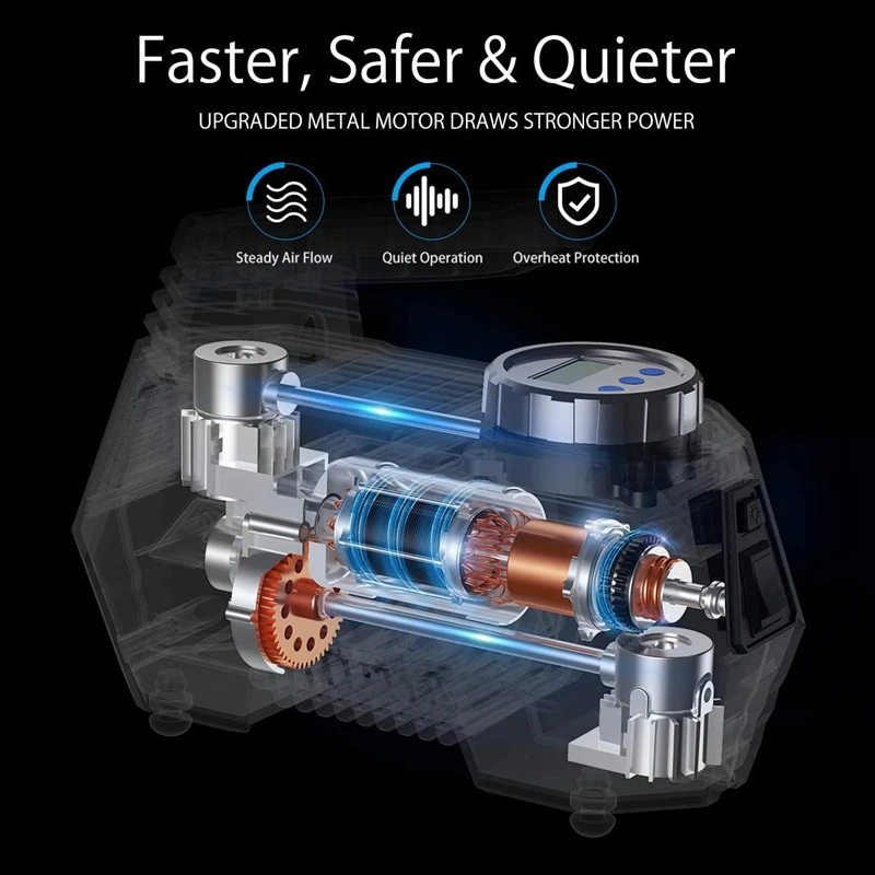 

Portable Car Air Compressor Tire Inflator 12V DC Air Compressor Tire Pump 150 PSI with Emergency LED Flashlight