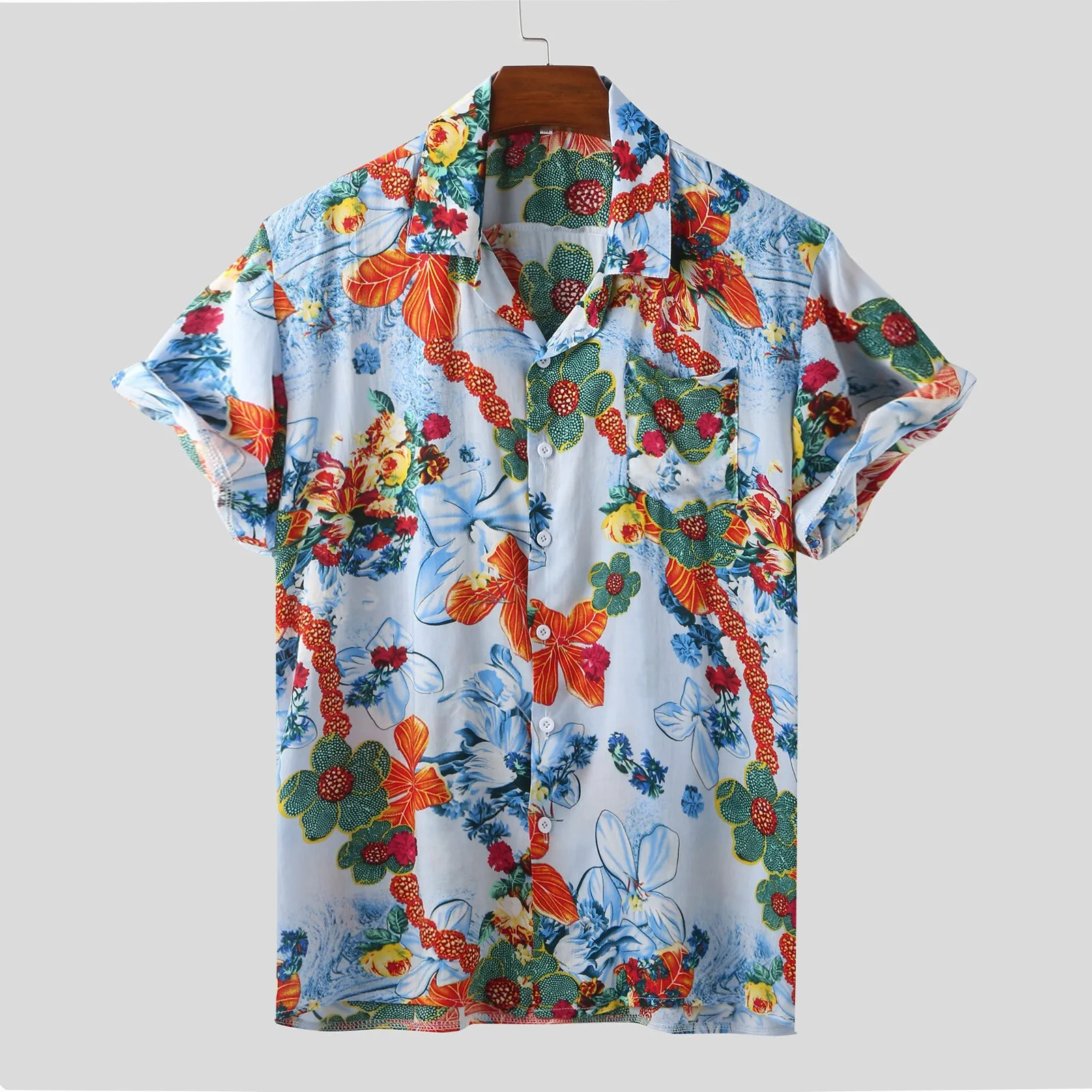 

Men's Beach Shirt Tropical Print Brand Summer Short Sleeve Floral Loose Blouse Casual Vacation Hawaiian Shirts Camisas De Hombre
