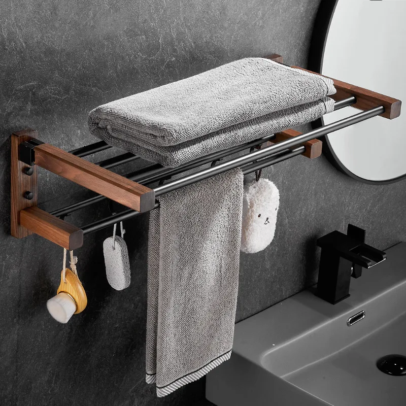 walnut wood black bathroom hardware set towel rack toilet paper holder towel bar robe hook bathroom accessories free global shipping
