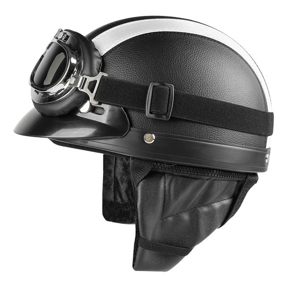 Black Silver Зимние мотоциклетные шлемы, велосипедные шлемы с теплой шеей+ козырек, очки из искусственной кожи, велосипедный шлем с открытым полулицом для мужчин и женщин, велосипедный шлем - Цвет: Black Silver