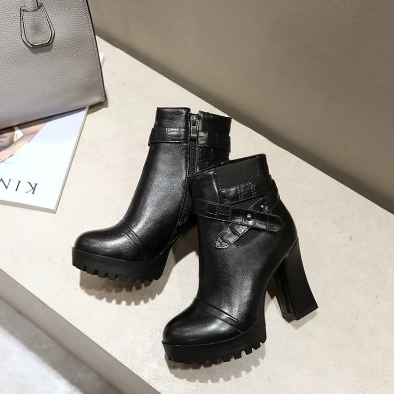 FXYCMMCQ 2021 Autumn/winter New Round Head Ultra High Heel 10 (cm) Knight Boots Spliced Temperament High Heels for Women  A13-6