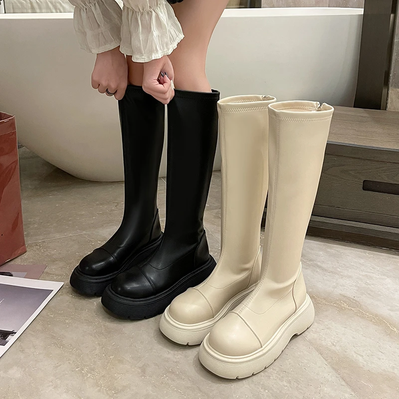 

Женские ботинки до середины икры, из мягкой искусственной кожи