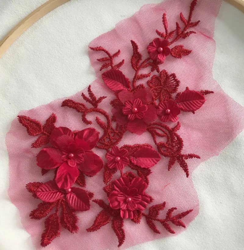 1 шт. цветок 3D кружево аппликация бисером вышитый материал отделка для свадебного