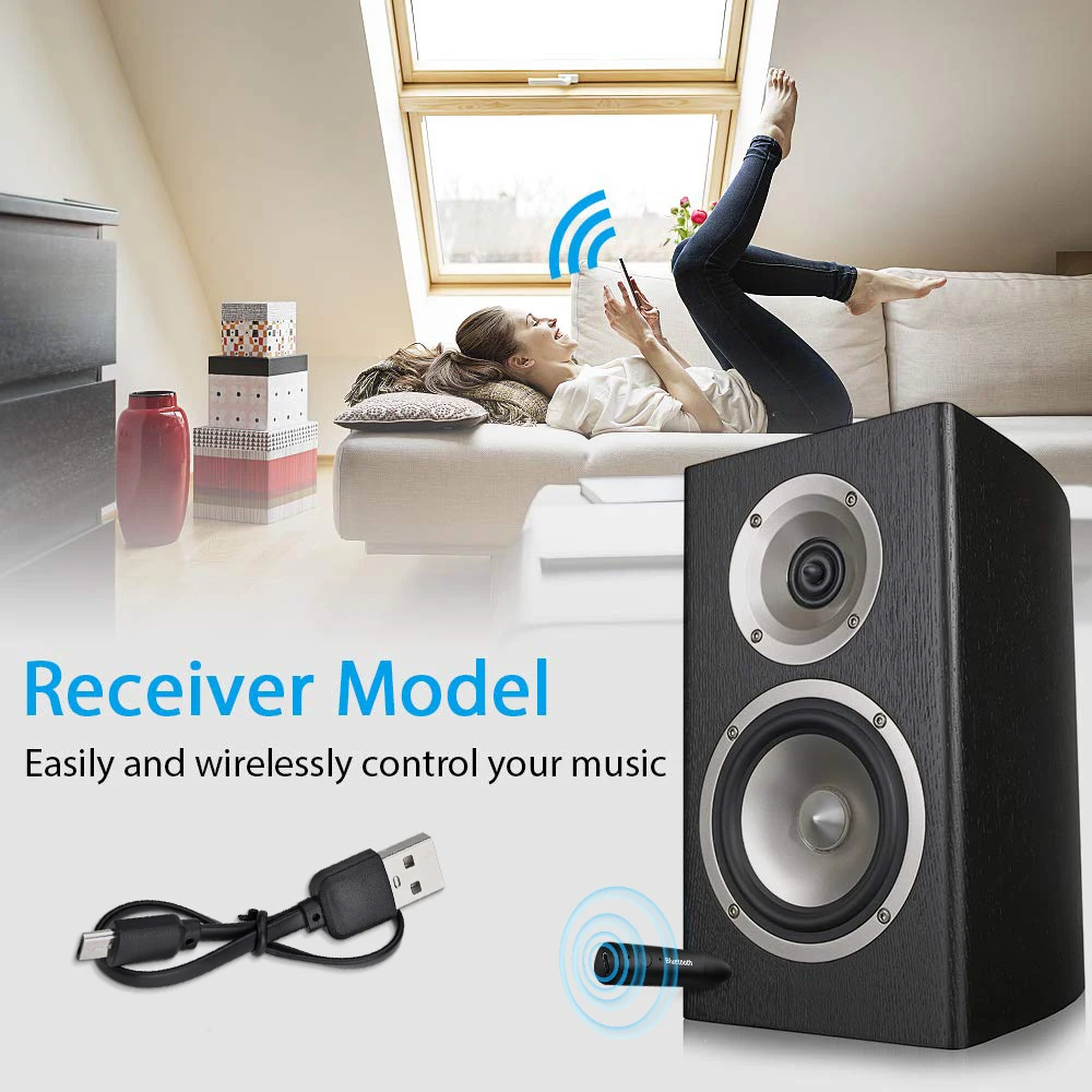 Беспроводной адаптер аудиоприемника Bluetooth 5.0 для автомобиля с AUX-разъемом 3,5 мм, громкой связи и стереопередатчик для наушников и динамиков.