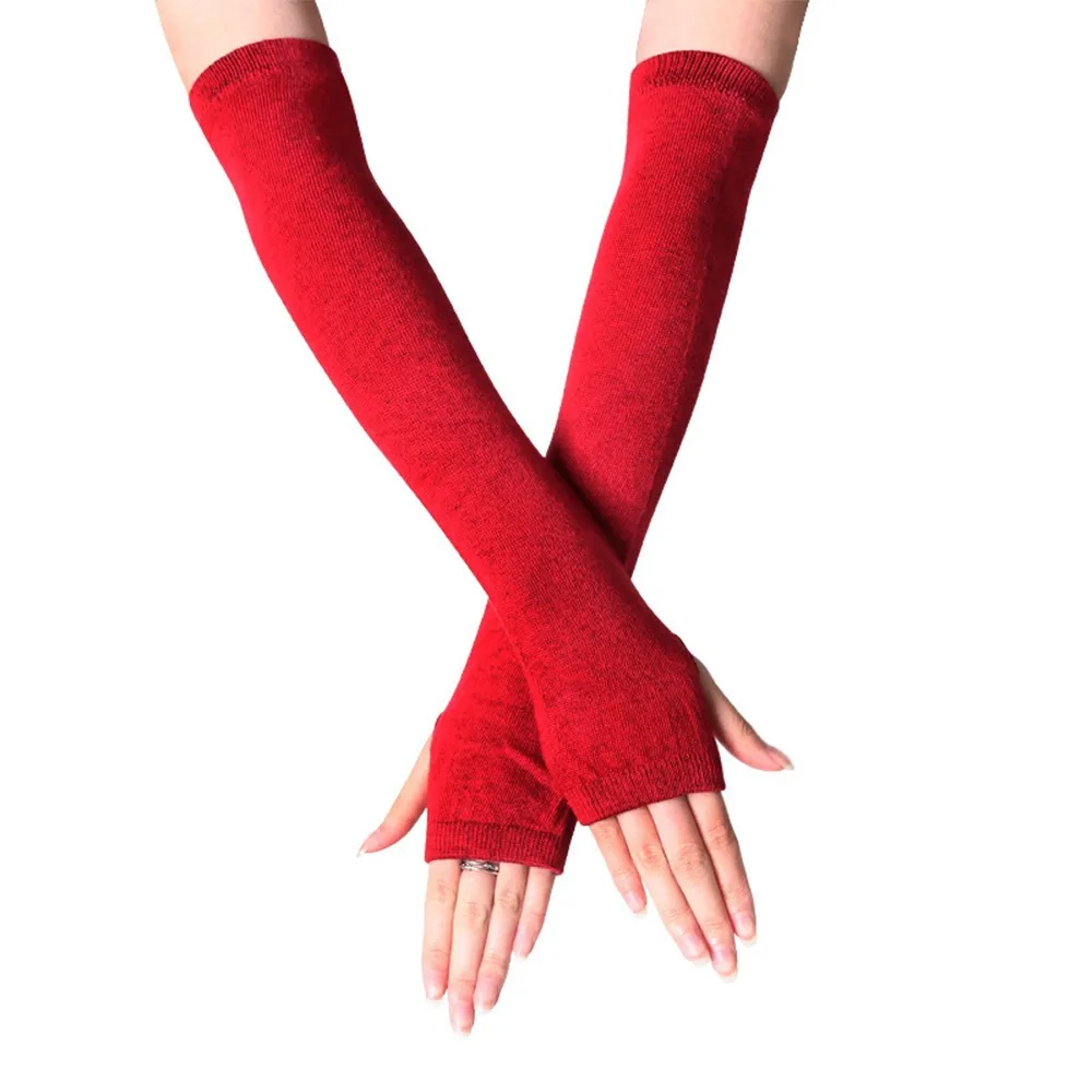 

1 Pairs Women Long Fingerless Arm Gloves Striped Sleeves Winter Warm Mittens Knitted Fingerless Gloves Sun Protection Gloves