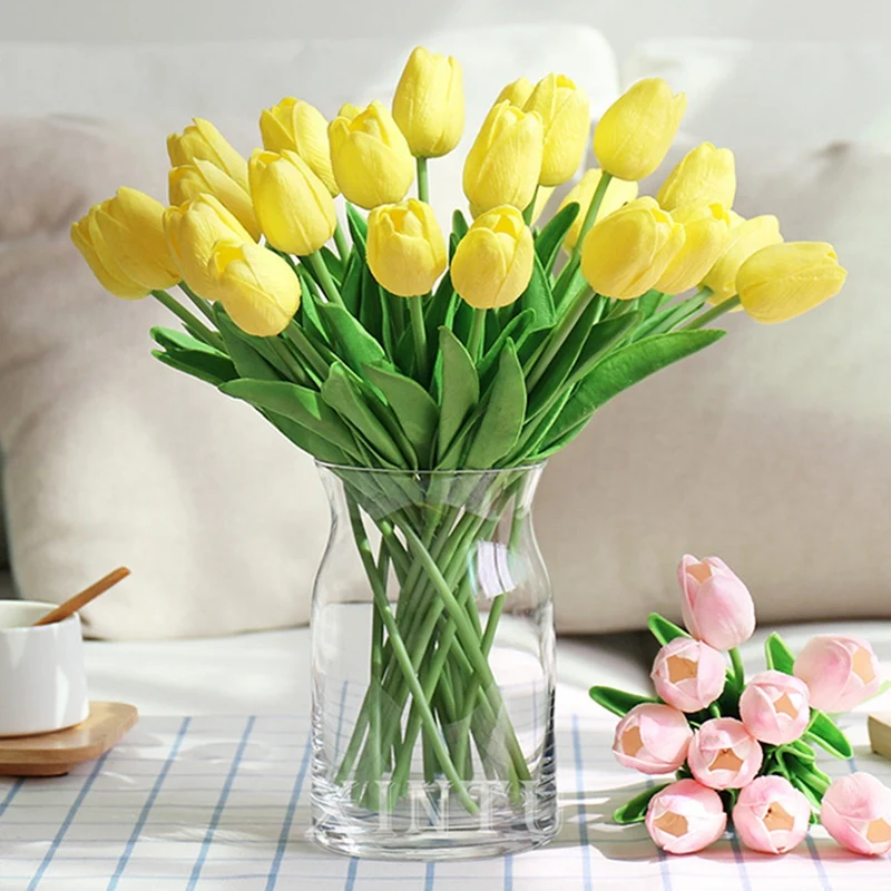 

20Pcs Artificial Flowers Fake Tulip Bouquet Real Touch Faux Tulip Latex Material For Home Garden Wedding Party Floral Decor