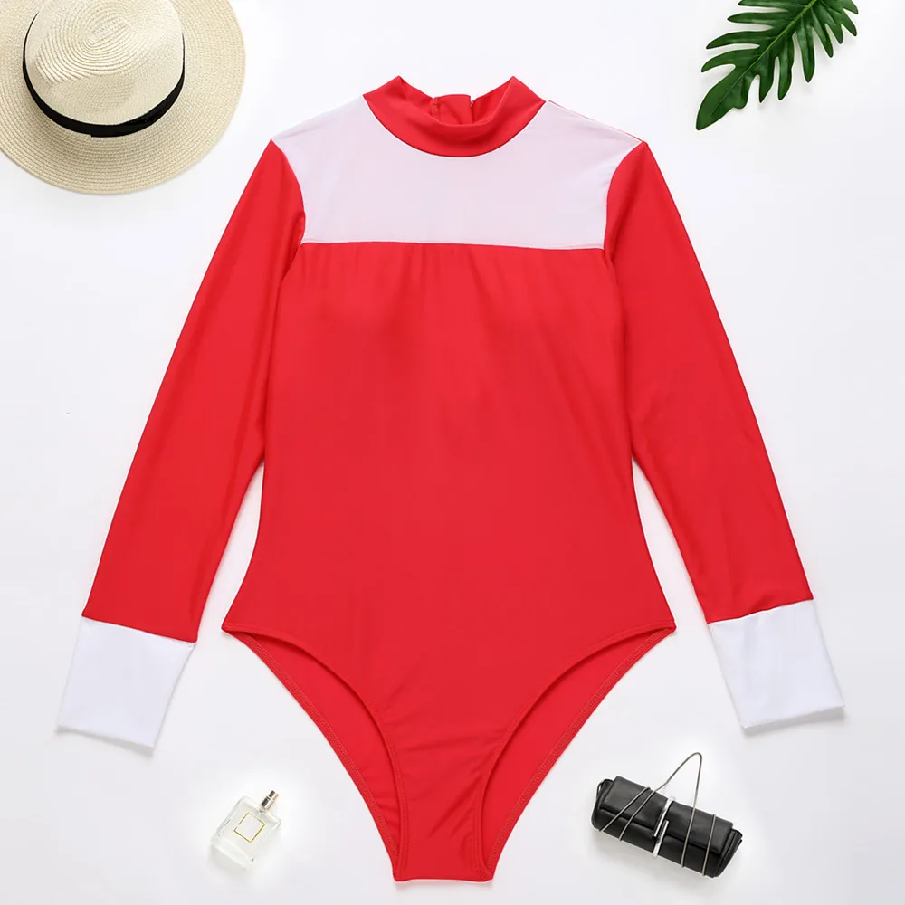 

swimsuit 2021 new one-piece long sleeve swimsuit sunscreen diving suit women's solid color surfing suit