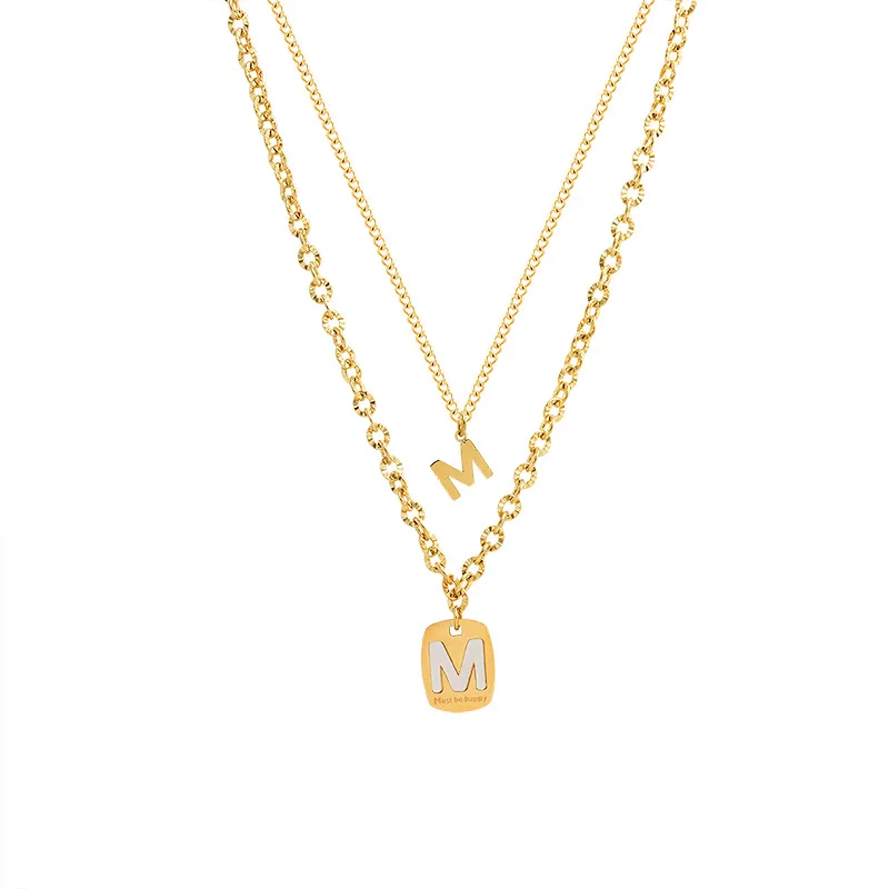 

Double-layer Letter M Clavicle Necklace 2021Trend New Party Stacking Stainless Steel Chain Necklace Jewelry for Women Girls