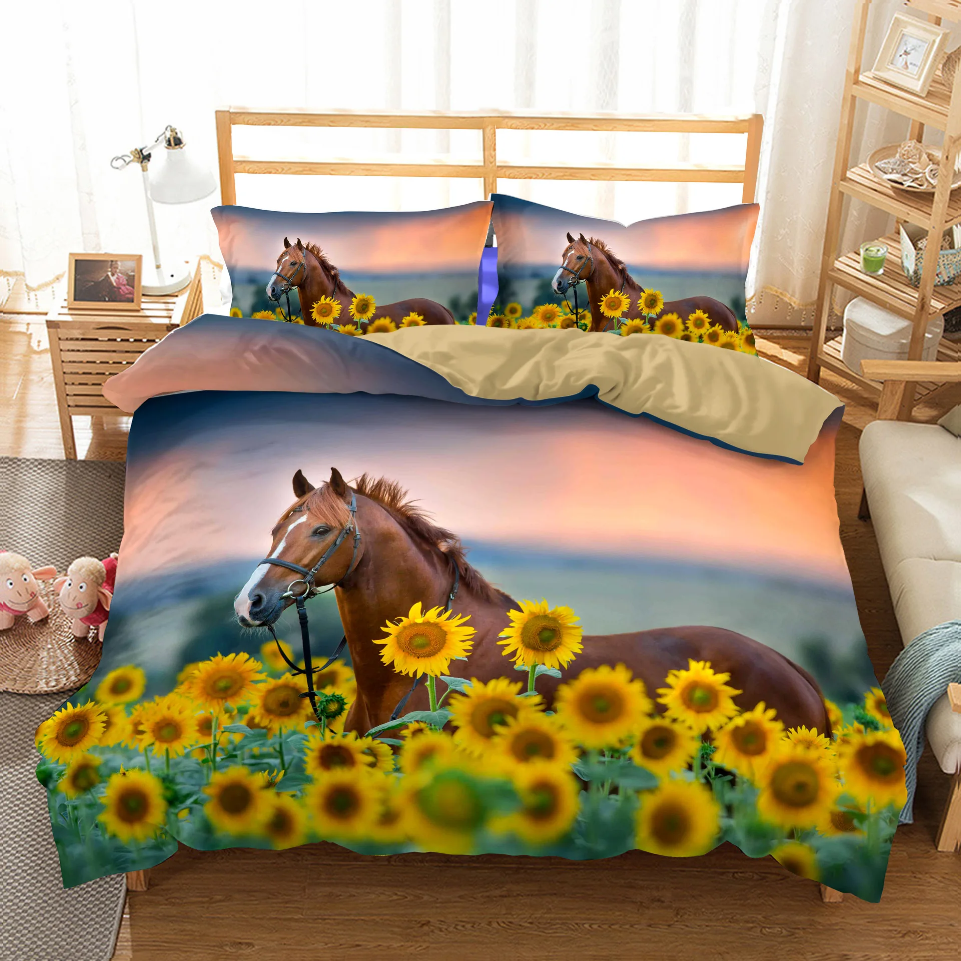 

Sunflower Bedding Set Single Twin Full Queen King Size Sunflower Bed Set Flower Children's Kid Bedroom Duvetcover Sets 005