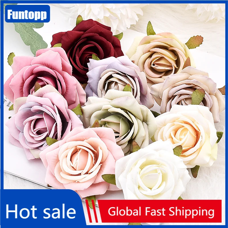

30pcs 7cm Artificial Wild Rose of Silk Flower Heads for Wedding Decoration DIY Wreath Gift Box Scrapbooking Craft Fake Flowers