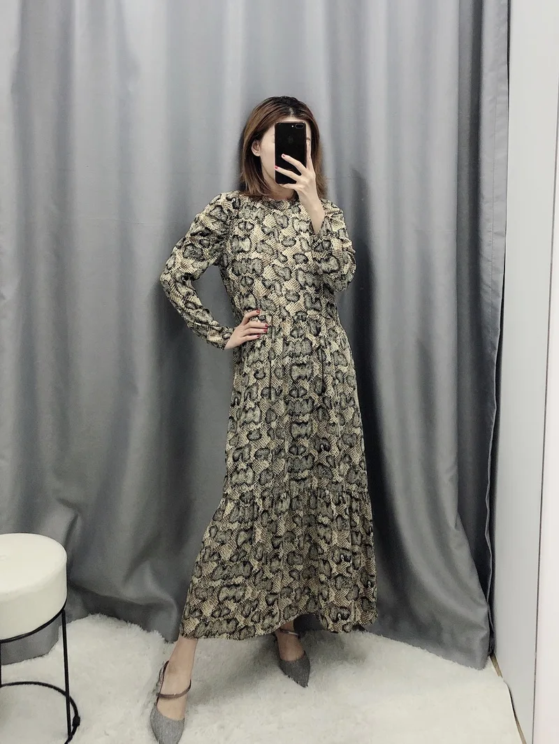 Винтажное женское платье весна 2020 новая мода животный принт змеи длинный рукав