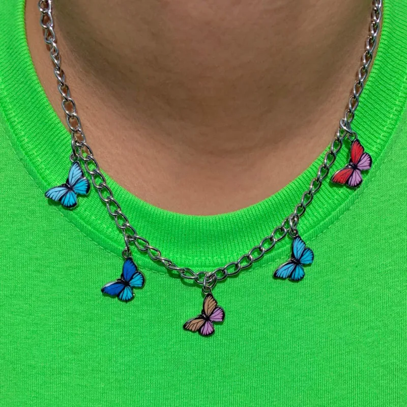 5 butterfly necklace Милое колье с бабочками, женское ожерелье в стиле Харадзюку из нержавеющей стали, ожерелье в стиле панк, хип-хоп, готическое ожерелье, подвески - Окраска металла: 5 butterfly necklace
