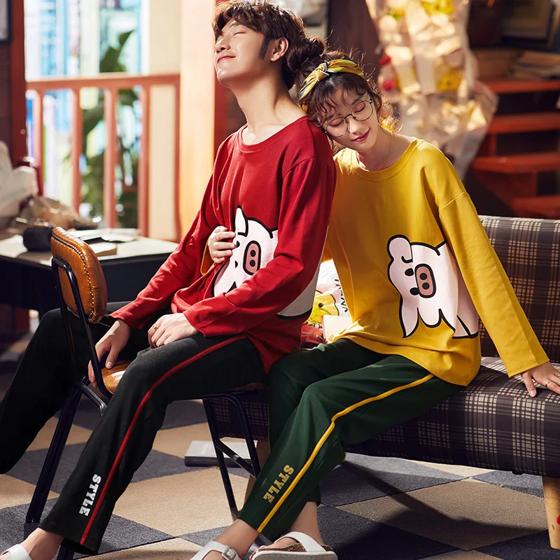 XIFER весенние и осенние пижамы для пар женская одежда сна топ + длинные штаны