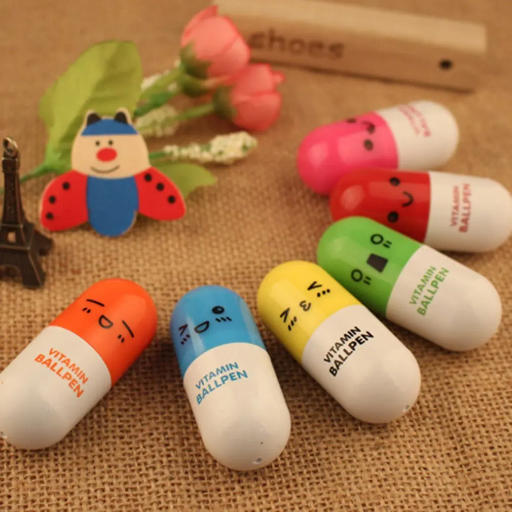

Cartoon Capsule Creative Pills Ball Ballpoint Pens Ballpen For Office School Writing Supplies Stationery Free shipping