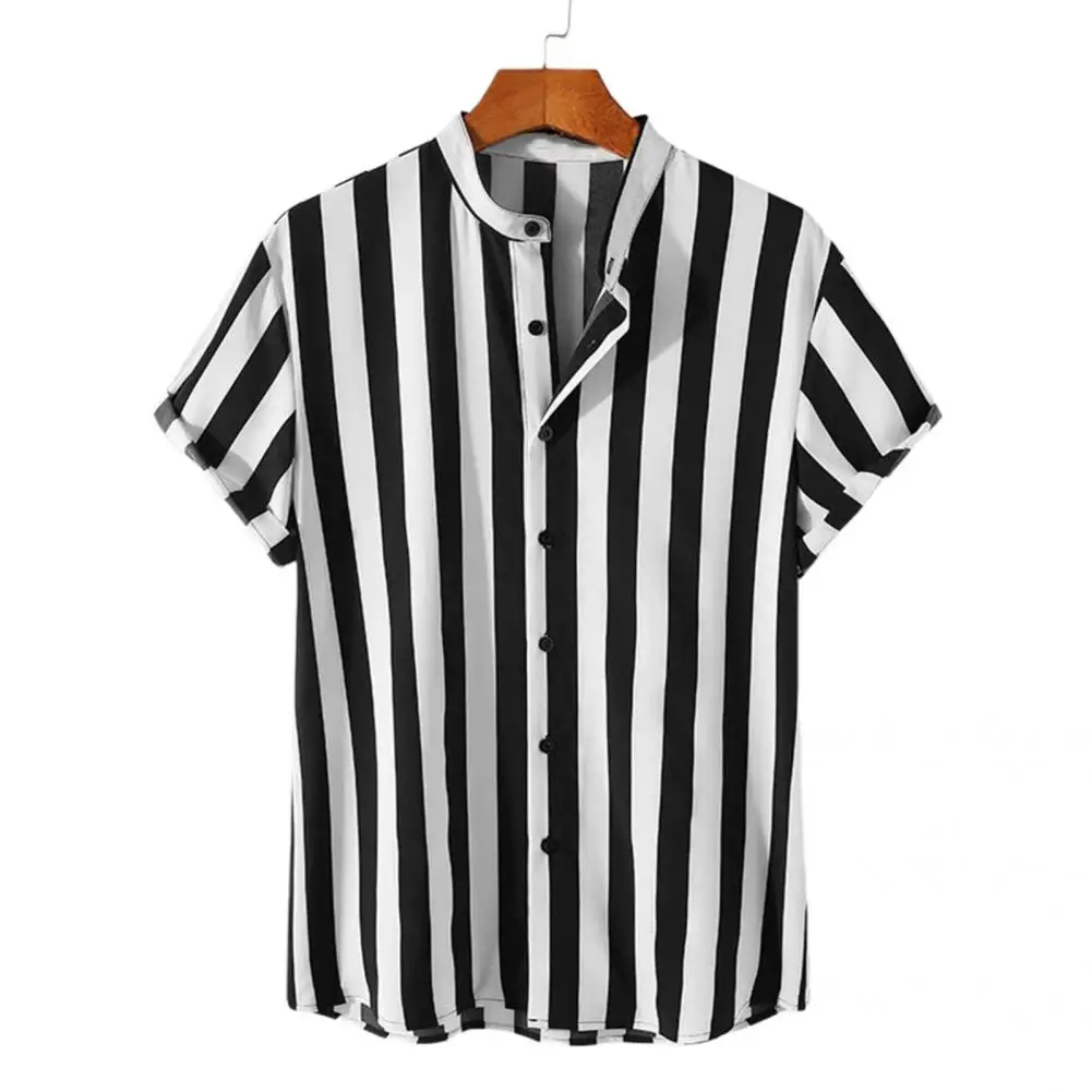 

Breathable Durable Men Short Sleeve Shirt Soft Men Cardigan Stripes Pattern for Casual