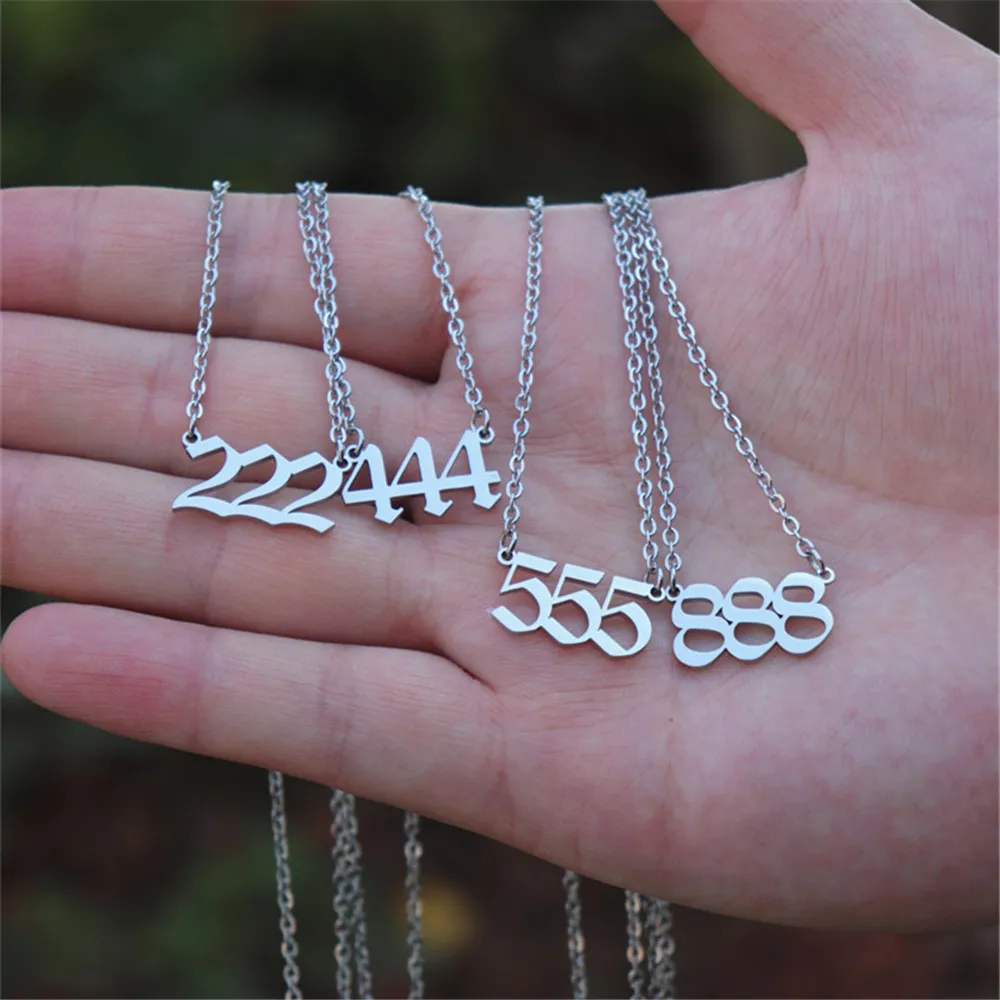 

Gothic Jewelry Angel Number Pendant Necklace 111 222 333 444 555 666 777 888 999 Devil Choker Stainless Steel Chain Necklace