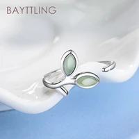 bayttling silver color fine simple leaf opal open ring for woman fashion wedding jewelry couple gift
