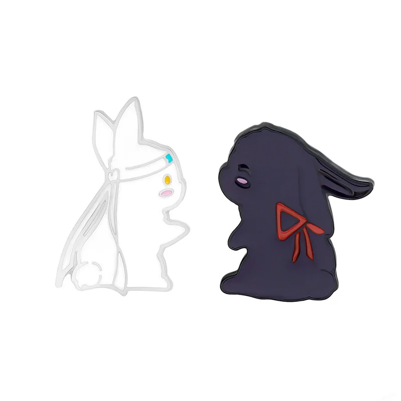 

Black White Rabbit Couple Bunny Brooch Bag Clothes Backpack Lapel Enamel Pin Badges Cartoon Jewelry Gift For Friend Accessories