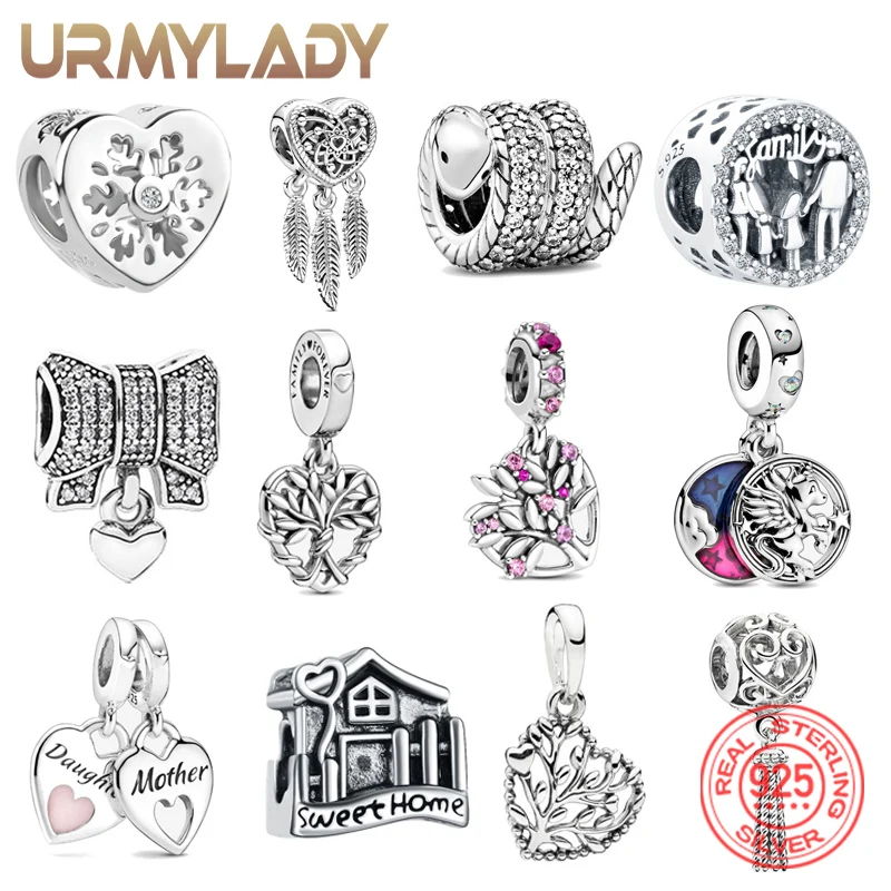 

URMYLADY 925 Sterling Silver Heart Round Charm Beads Bracelet Pendant For Women Wedding Party Jewelry