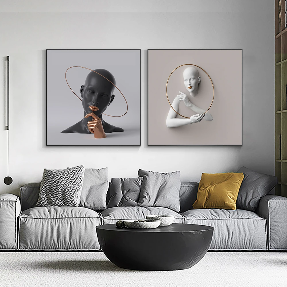 

Abstract Artwork In Gold Frame White Woman Canvas Painting Poster and Prints Wall Picture Modern Living Room Home Decor Cuadros