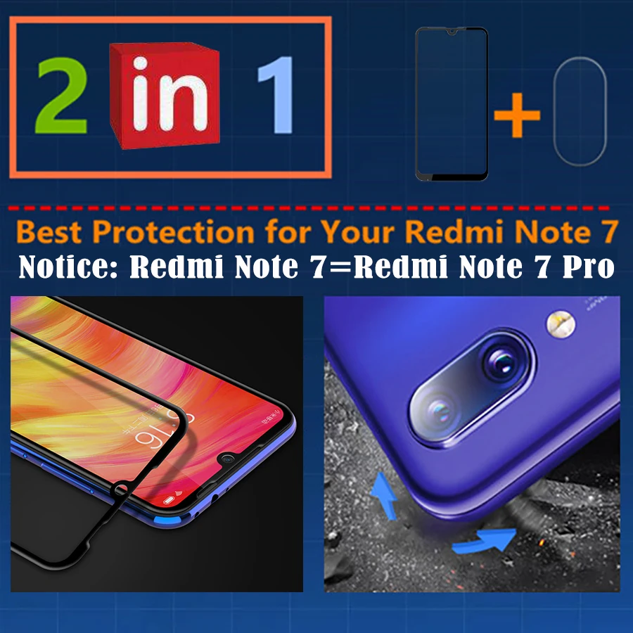 Защитное стекло 2 в 1 для xiaomi redmi note 7 xiomi ksiomi xiaomei readmi note7 не Защитная пленка экрана с