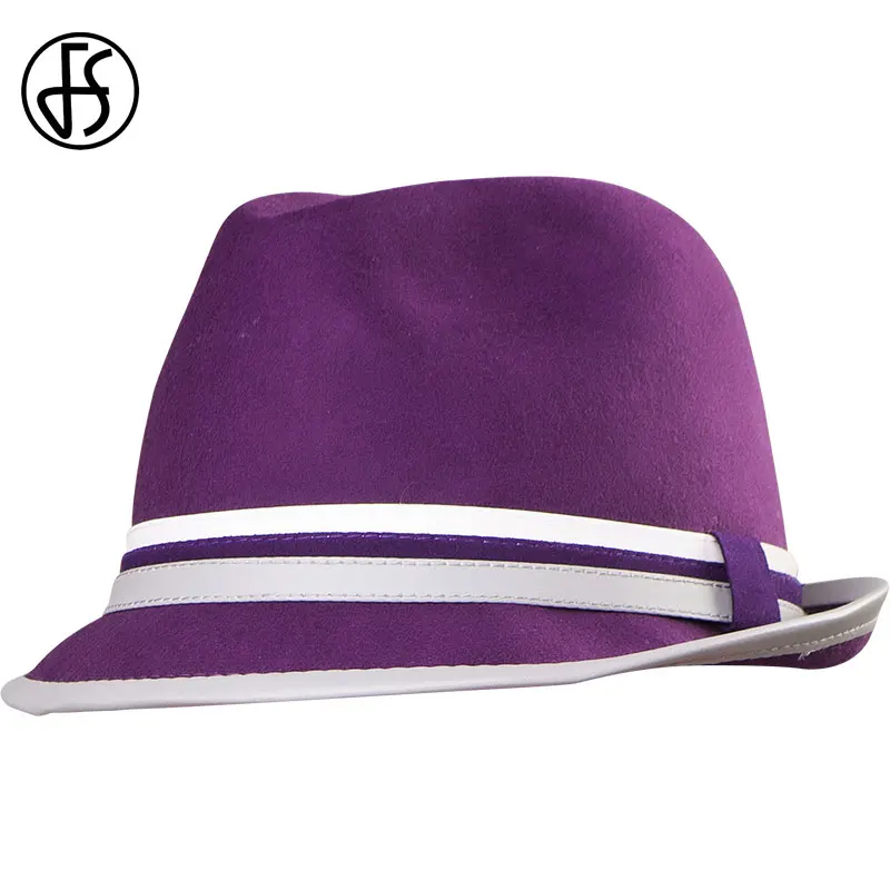 FS фиолетовый топ шляпа для мужчин Шерсть фетровая джаз шляпы с широкими полями
