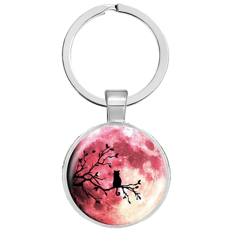 Полные брелки для ключей в форме Луны Черный кот на дереве Астрономия брелоки