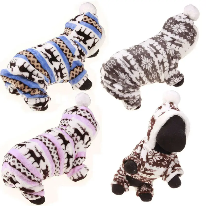 

Winter Warm Dog Jumpsuits Plush Rompers Pajamas Soft Cotton Small Pet Dogs Clothes