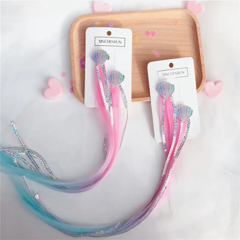 

2PCS Girls Mermaid Wigs Hairpins Ponytail Kids Rainbow Hair Clip For Hair Extension Colorful Wig Twist Braider Hair Accessories